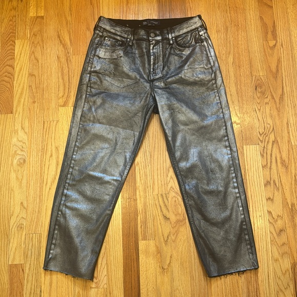 Boden Straight Leg Silver Metallic Cropped Trousers Raw Hem - Picture 6 of 9